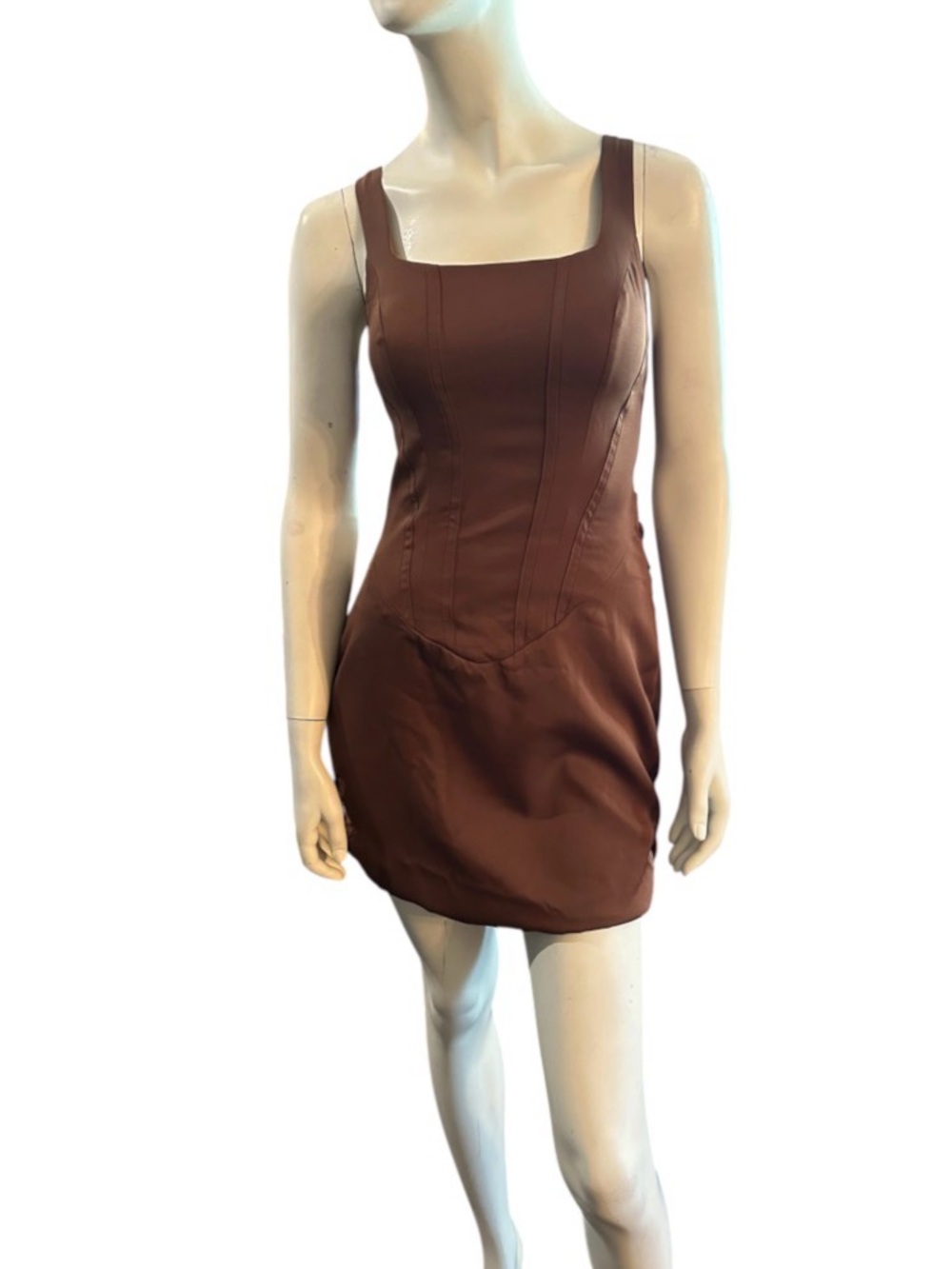 Wear Your Love Square Neck Draped Mini Dress Brown See Measurements NWT
